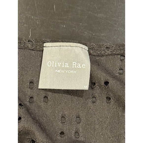 Olivia Rae Babydoll Medium Black Short Sleeve Stretch Eyelet Cropped Womens Top - Picture 6 of 10